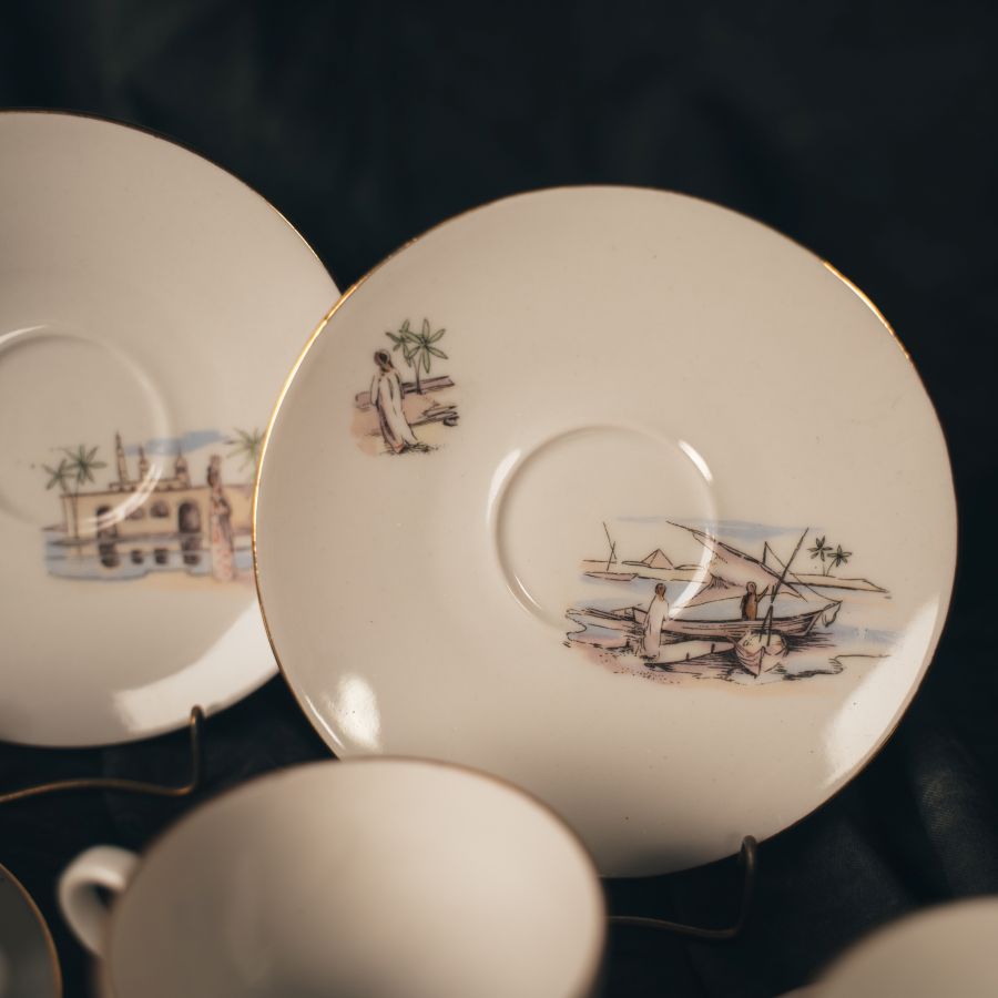 Bavarian tea set ceramic saucers with artistic designs