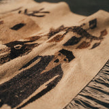A close up photo of a Handmade Kilim Pictorial Tapestry with black and white pattern 