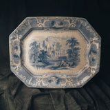 Decorative Priory E Challinor & Co. Serving Platter with landscape design in blue