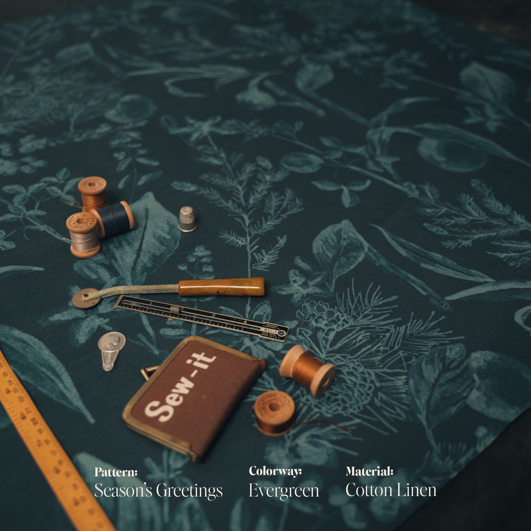 Seasons Greetings Fabric | Evergreen