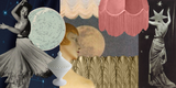 Collage of vintage-style images with dancers, decorative elements, and abstract shapes.