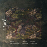 The Night's Tale Amethyst sample with nature-inspired design with a measurement of '1 Yard' written on the photo