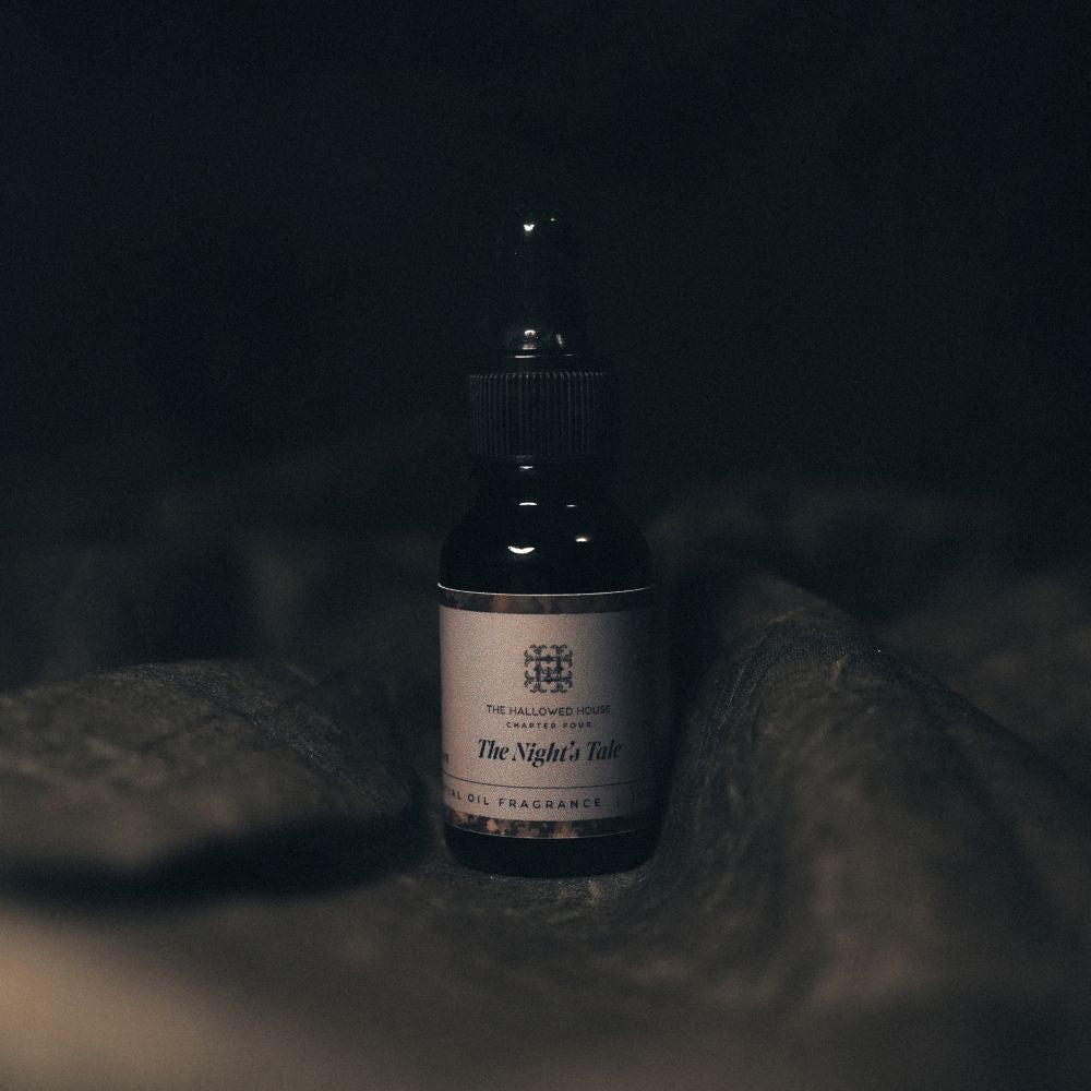 The Night's Tale essential oil with dark, intriguing notes that linger.