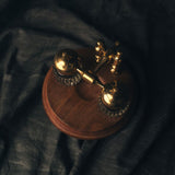 Brass and Glass Dual Inkwell Stand on a wooden base